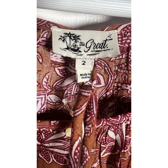 THE GREAT Medium Shoreline Coverup Floral Tan Tie-Waist Cottagecore MIDI Dress - Picture 11 of 16